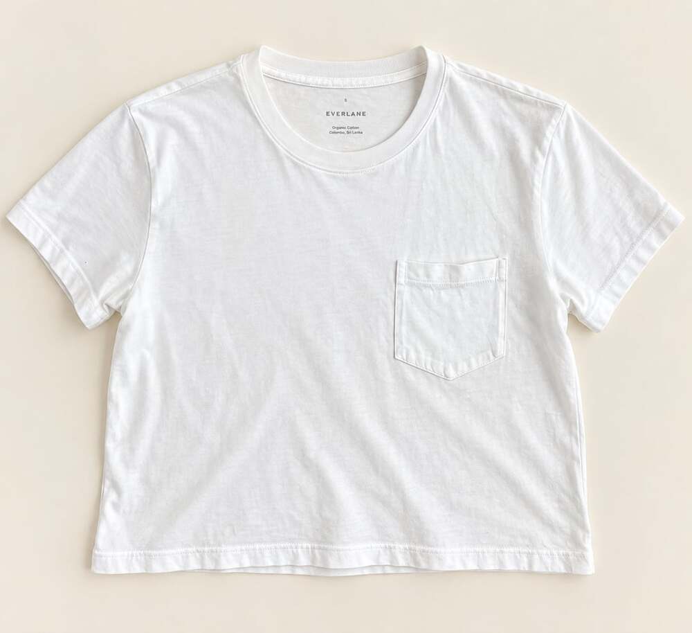 Everlane Organic Cotton Box-Cut White Pocket Tee Minimalist Cropped S